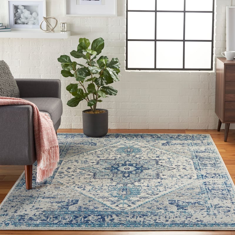 Nourison Tranquil Traditional Persian Medallion Area Rug - 6' x 9' - Ivory/Blue - Runner/Rectangle