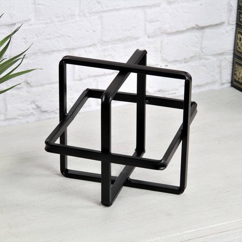 HomeRoots 6" Black Metal Abstract Cube Sculpture - 6" H x 6" W x 6" D