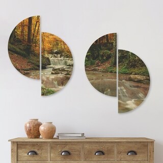 Designart 'Forest Waterfall with Yellow Trees' Landscape Wood Wall Art ...