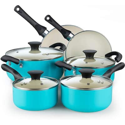 Cook N Home Ceramic coating cookware set, 10-Piece, Turquoise
