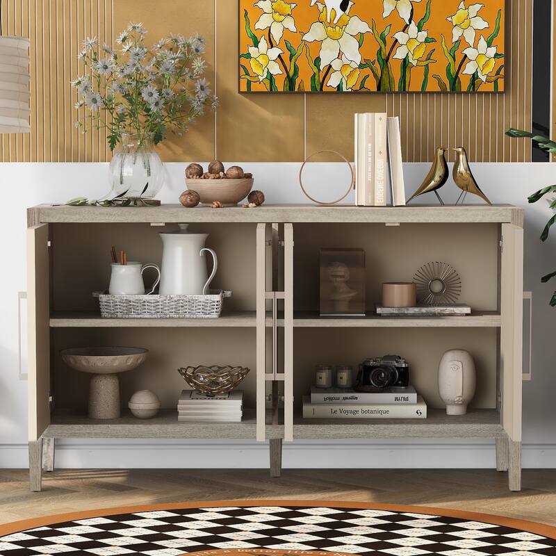 Delicate Wood Grain Storage Cabinet 4 Doors Buffet Cabinet Accent Sideboard with Adjustable Shelfs, for Study, Living Room