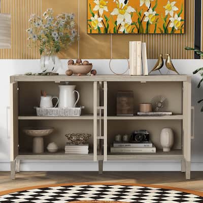 Delicate Wood Grain Storage Cabinet 4 Doors Buffet Cabinet Accent Sideboard with Adjustable Shelfs, for Study, Living Room