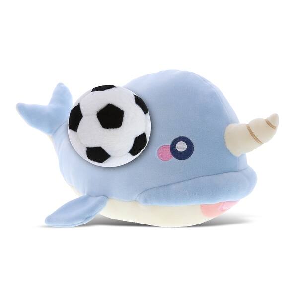 slide 2 of 6, DolliBu Huggable Blue Narwhal Stuffed Animal with Soccer Ball Plush - 11.75 inches