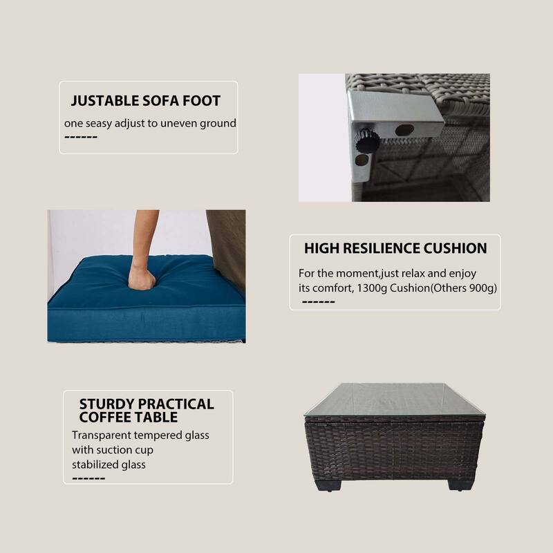 7-Piece PE Rattan Wicker Outdoor Patio Sectional Sofa Set with Cushions and Coffee Table