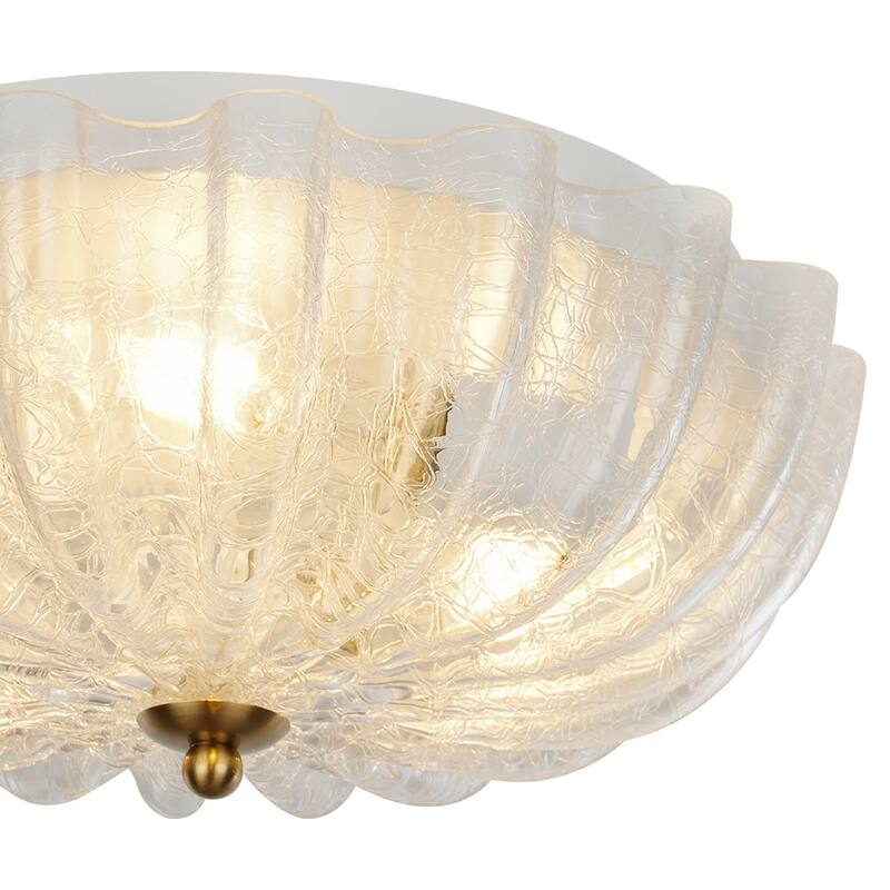 French Textured Frosted White Glass Scalloped Round Ceiling Light