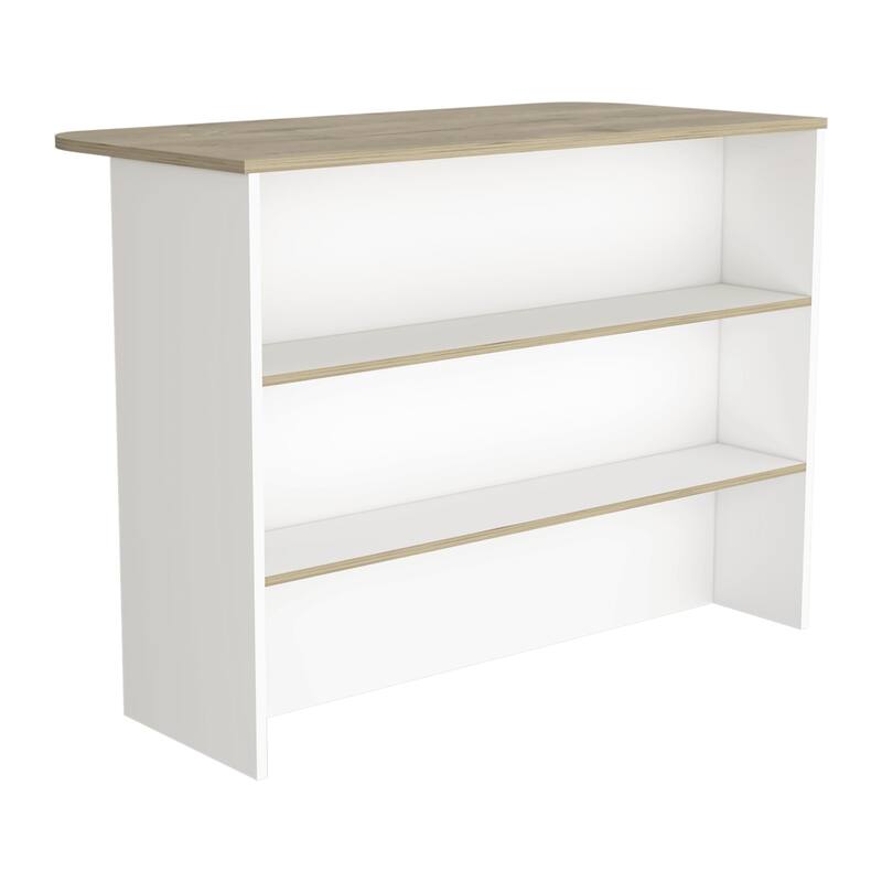 Kitchen Island with Two-Tier Storage Shelf and Ample Workstation, White / Light Pine