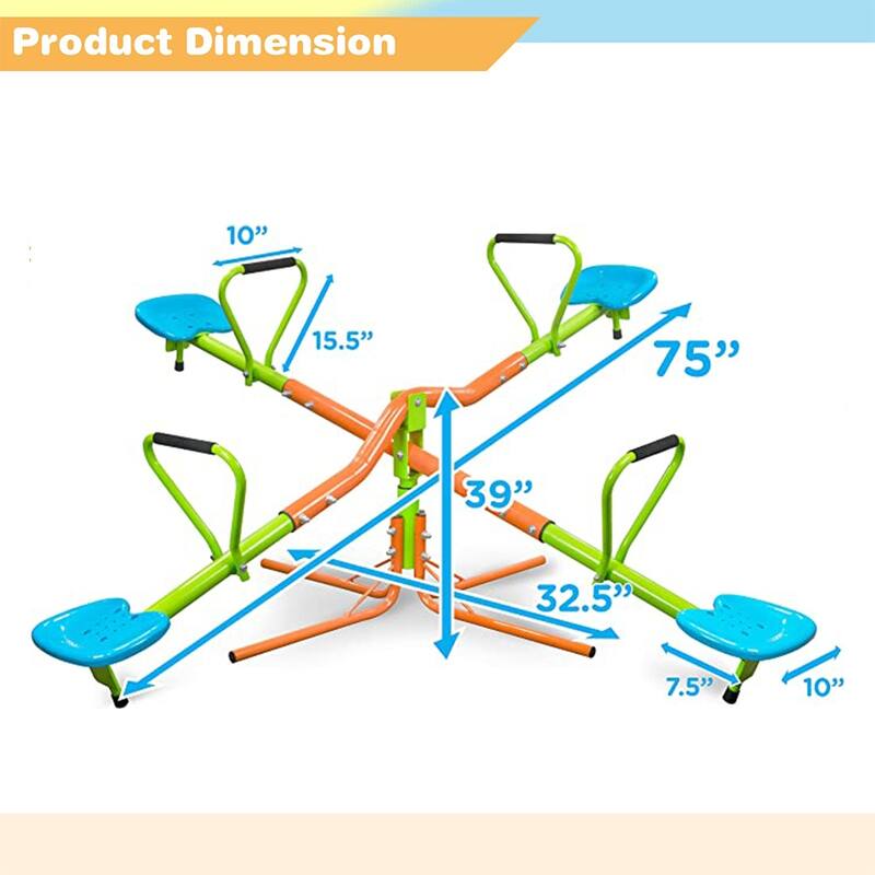 Kids Seesaw Swivel Teeter-Totter, 360 Degrees Rotating(4 Seats) - 74.8"L x 74.8"W x 39.37"H