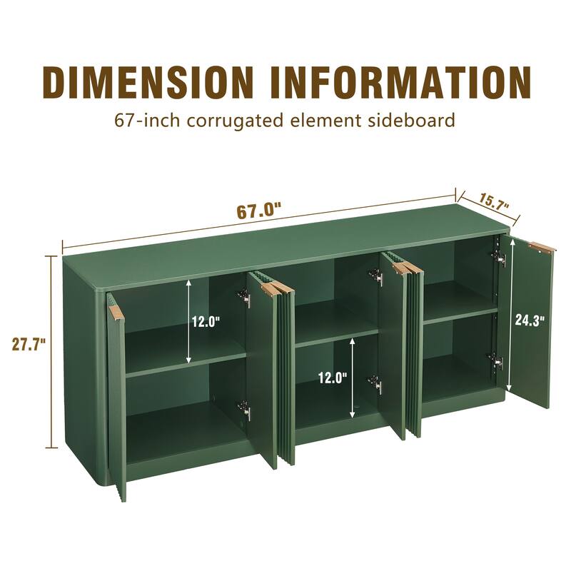 67-Inch Modern Wavy Sideboard, Curved 6-Door Storage Cabinet for Living Room, Kitchen & Bedroom