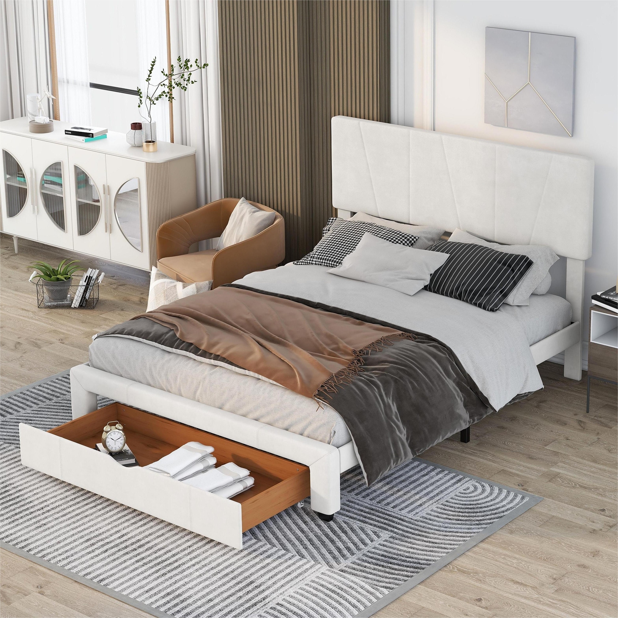 Comfortable Design Queen Size Upholstery Platform Bed with One Drawer,  Adjustable Headboard Suitable for Bedroom Furniture - Bed Bath \u0026 Beyond -  36799646, image size:2000x2000