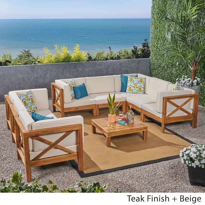 Brava 9-piece Acacia Wood Sectional Sofa Set by Christopher Knight Home
