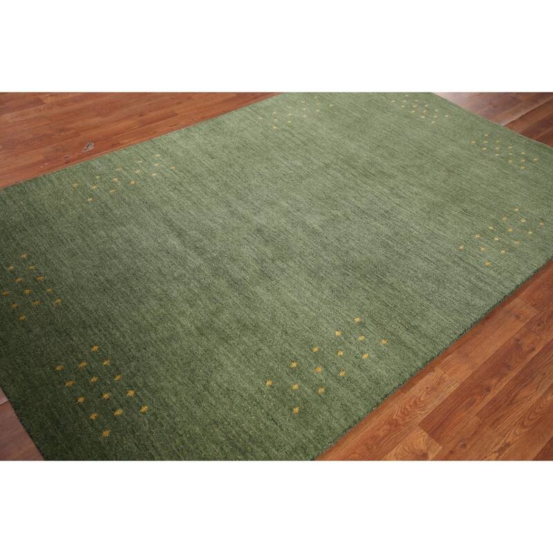 Green Gabbeh Indian Area Rug Handmade Wool Carpet - 5'0" x 7'11"