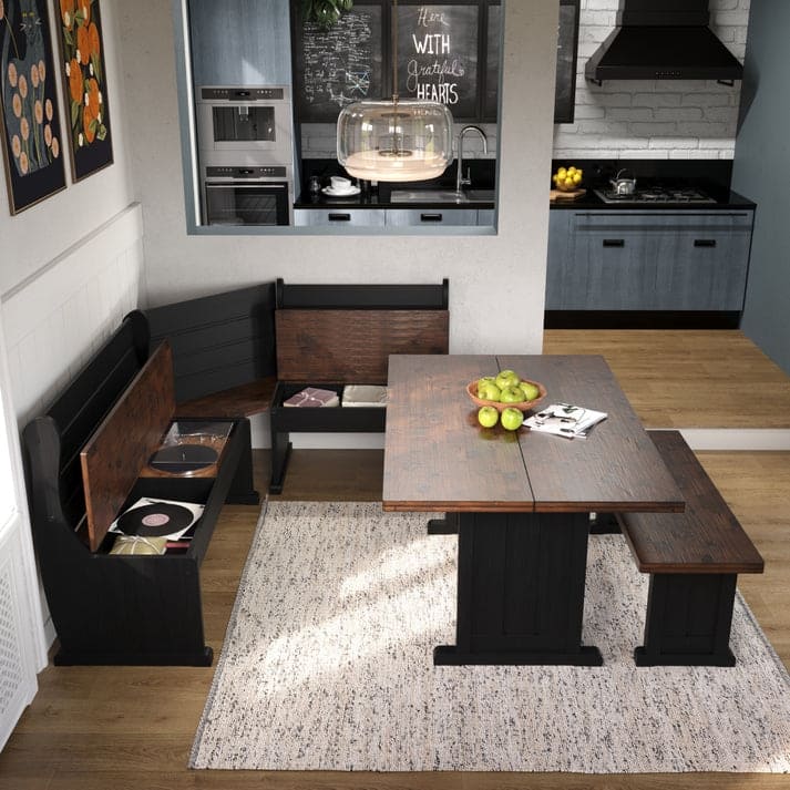 Corner Dining Set Harvest White Distressed | Furniture Dash
