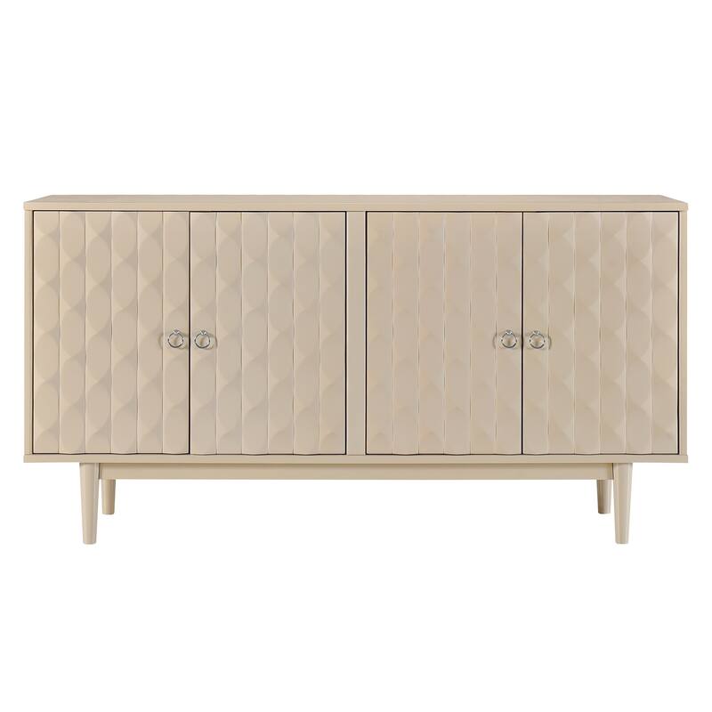 Buffet Cabinet with 4 Convex Pattern Doors, Storage Cabinet with 2 Silver Handle, Sideboard Cabinet with Adjustable Shelves
