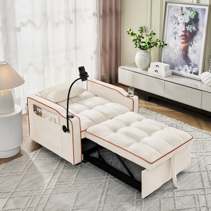 Velvet Single Convertible Sofa Bed with USB Charging Port