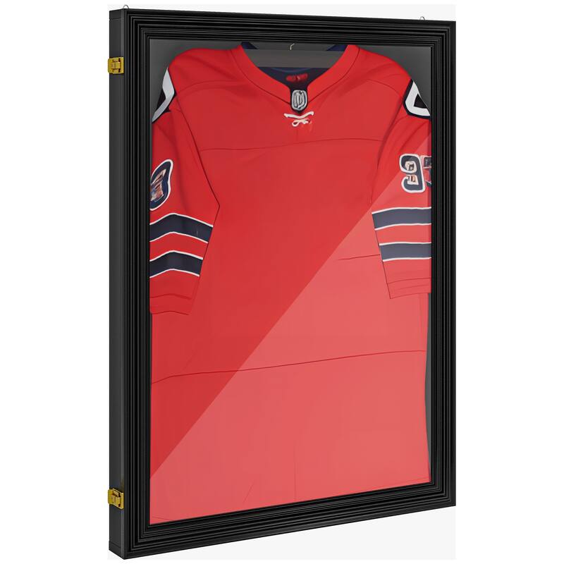 HOMCOM 24" x 32" Jersey Frame Display Case, UV-Resistant Jersey Shadow Box with 2 Keys, Hanger, Cherry Brown