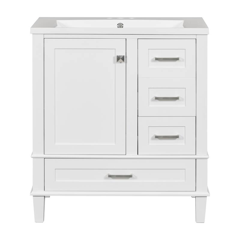 GDFStudio - Hera 30" Vanity Modern Bathroom Cabinet with Resin Sink, 1 Door and 3 Drawers