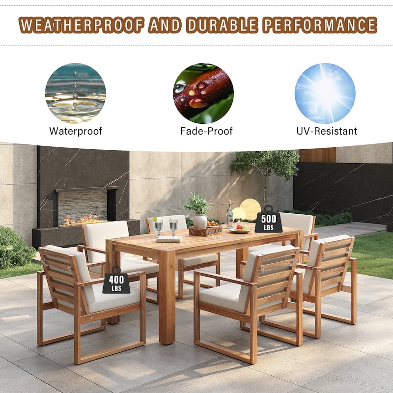 7-Piece Outdoor Patio Dining Table and Chairs Set with Umbrella Hole & Removable Cushion