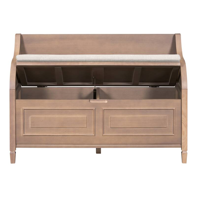 41.9" Rustic Style Solid wood Entryway Multifunctional Storage Bench with Safety Hinge