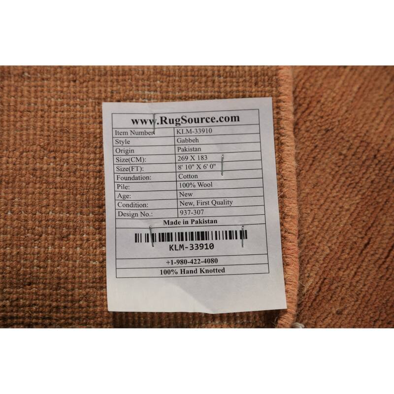 Modern Gabbeh Oriental Area Rug Hand-Knotted Solid Wool Carpet - 6'0" x 8'10"