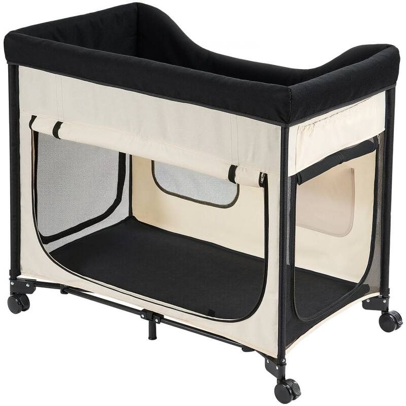 Beige Carbon Steel Dual-Level Pet Bed with Wheels and Foldable Design