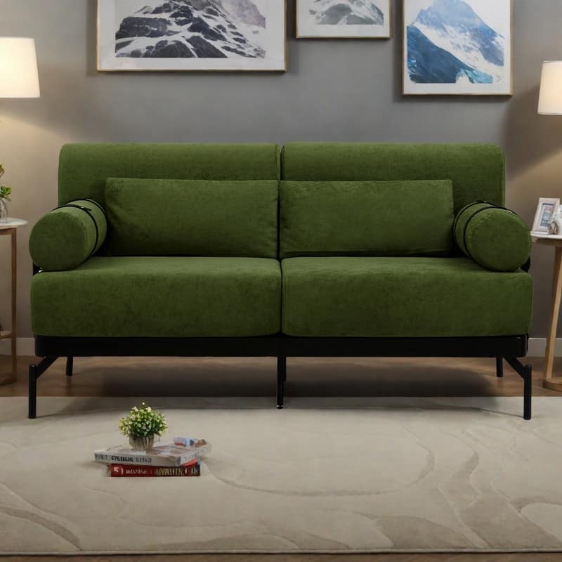 59" Chenille Modern Loveseat Sofa with USB Charging Ports, Cylindrical Armrests, and 440lb Capacity