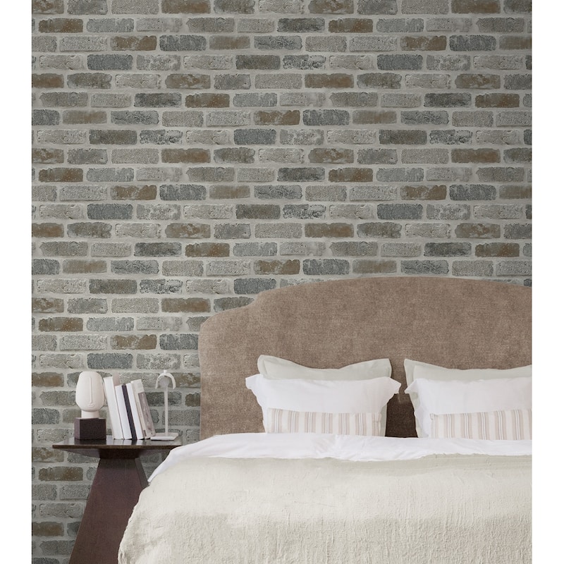 Seabrook Designs Washed Faux Brick Prepasted Wallpaper - 20.5 in. W x 33 ft. L