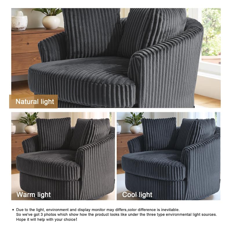 Recessed Arm Slipcovered Swivel Barrel Chair with Pillows