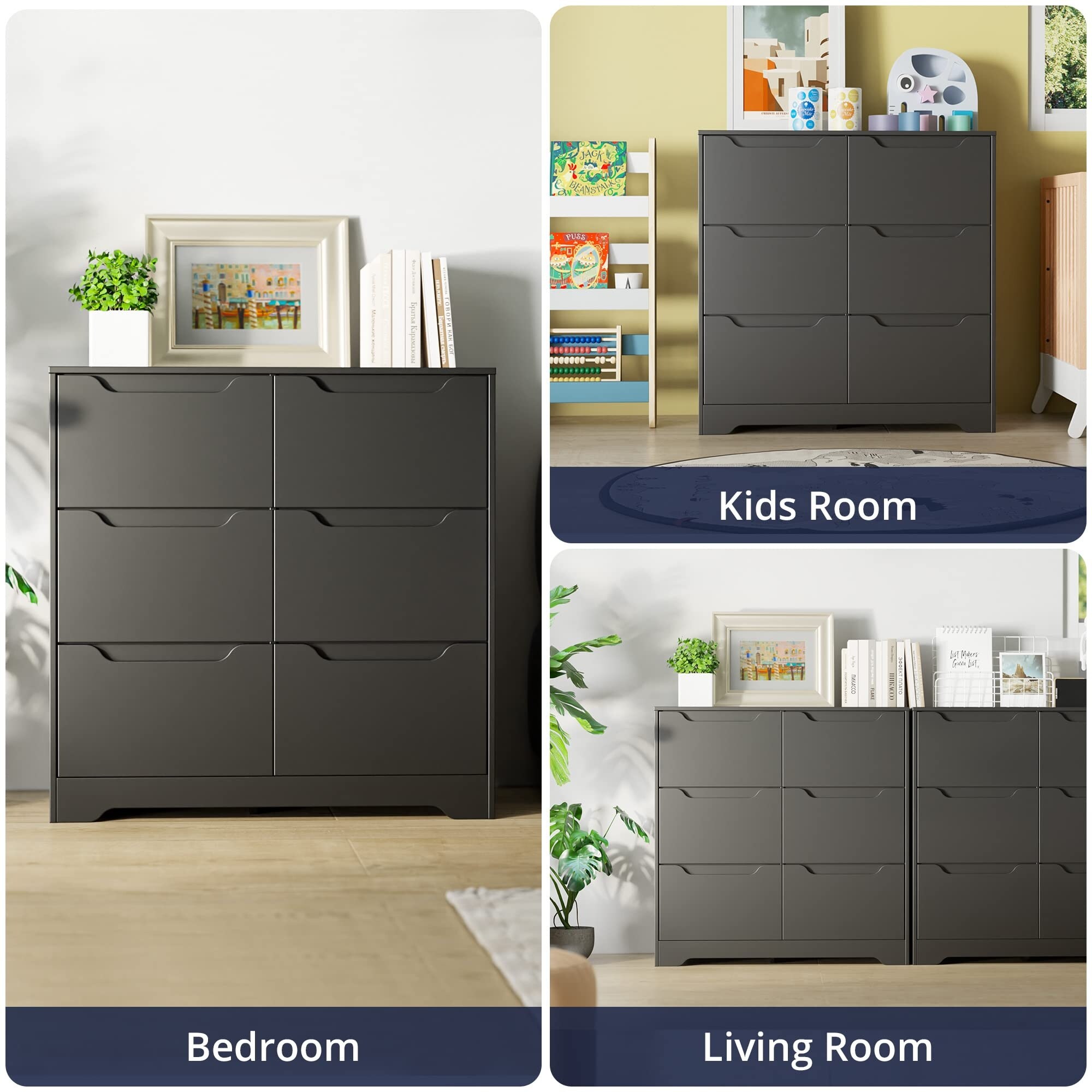 dresser with cut out handles Aiho 6 Drawer Dresser with Cutout Handles, Wood Storage Cabinet for Bedroom, Black