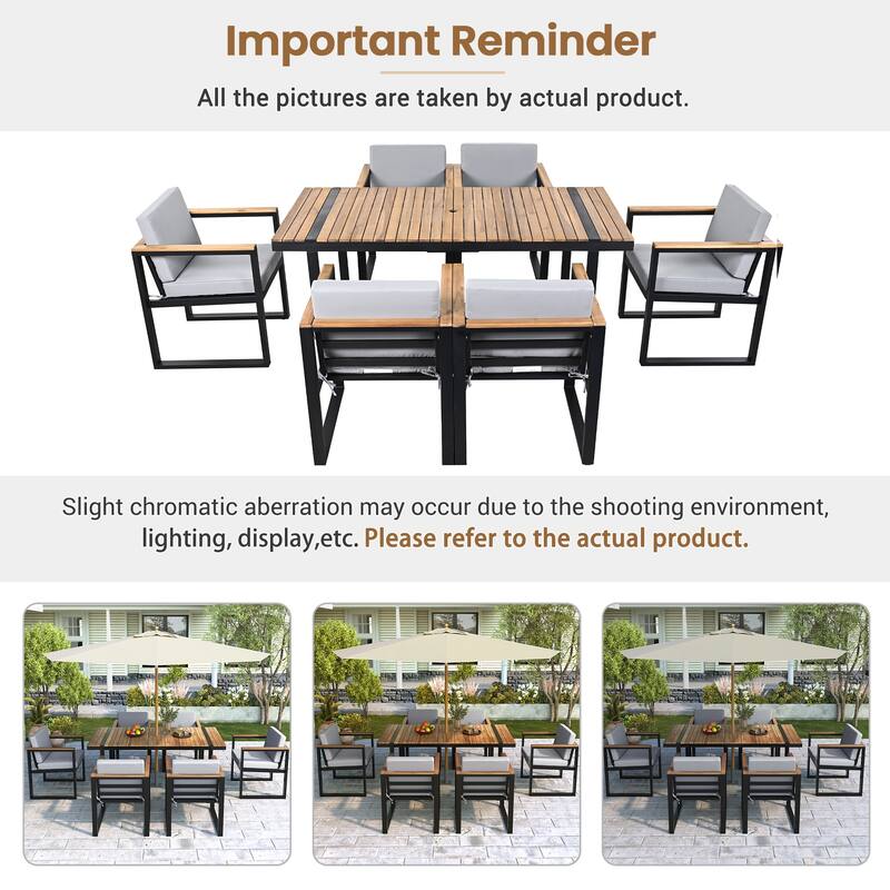 Modern 7 Pieces Outdoor Dining Set with Removable Cushions, Patio Dining Table and Chair Set for Patio, Backyard 7 Pack