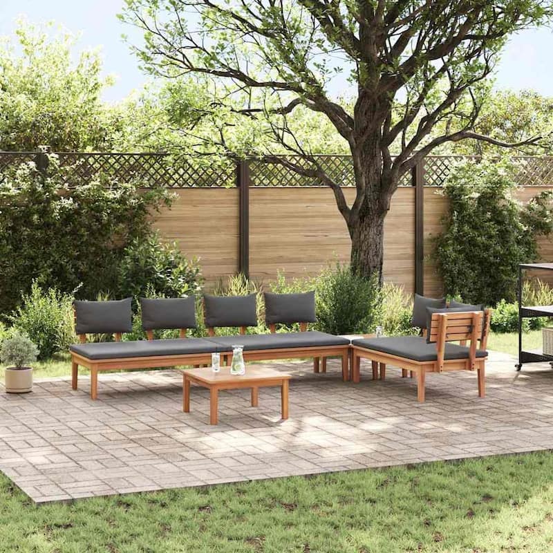 vidaXL Garden Bench Set with Cushion 3/4/5 pcs - 23.6" x 23.6" x 11.8 - brown and dark gray 4 chairs + 1 table