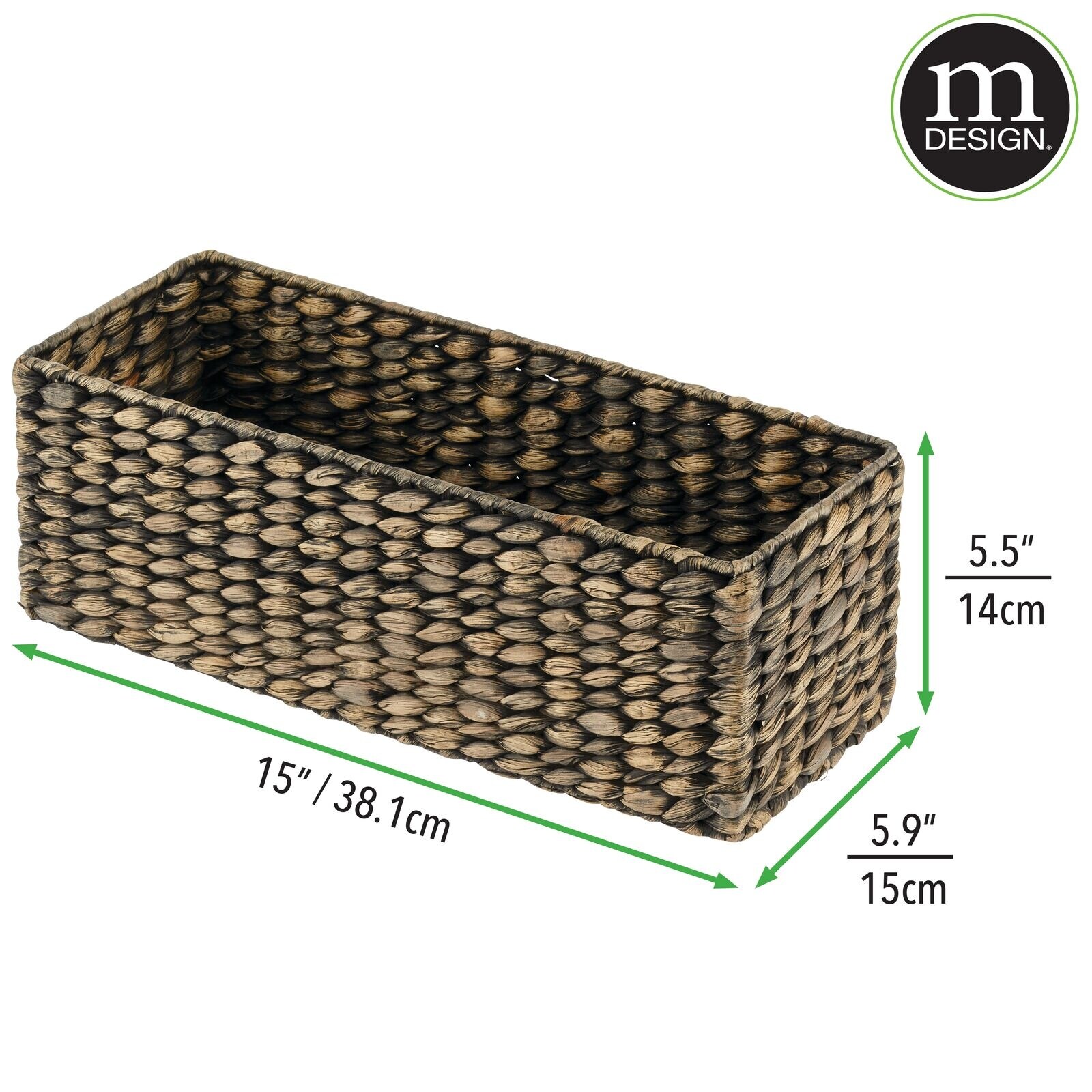 mDesign Woven Hyacinth Narrow Bathroom Toilet Tank Storage Basket Bed