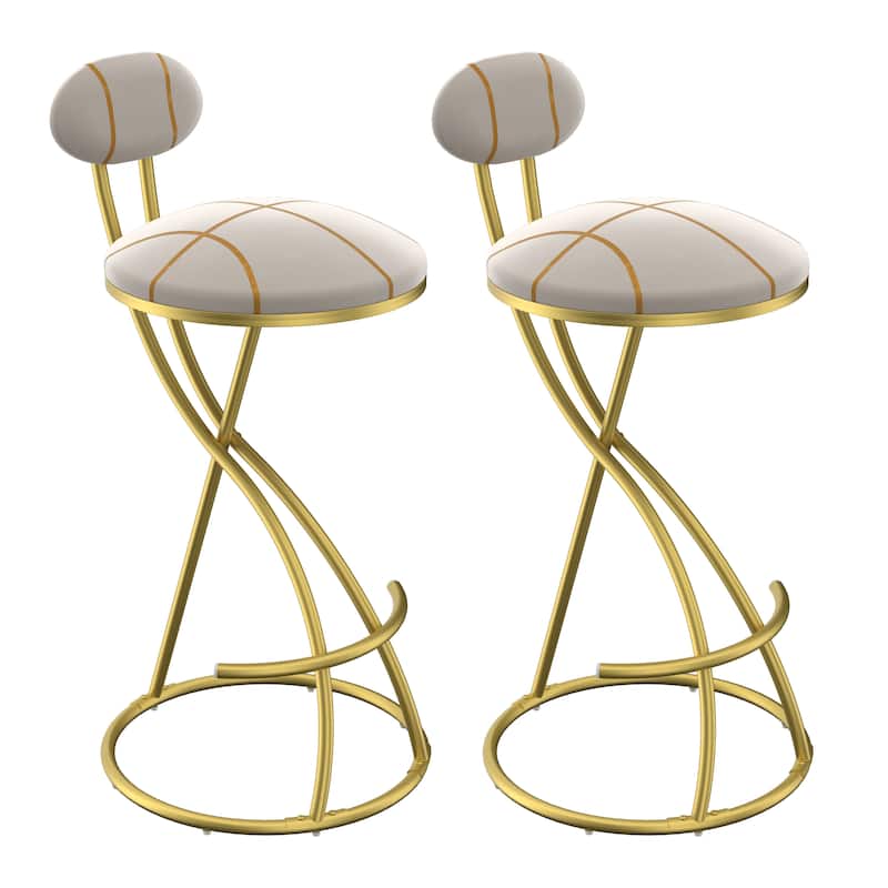 Upholstered Bar Stools Set of 2 Striped Counter Height Barstools Modern Velvet Dining Chairs for Kitchen Island, Living Room