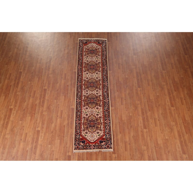 Geometric Heriz Serapi Oriental Runner Rug Hand-Knotted Wool Carpet - 2'8"x 9'11"