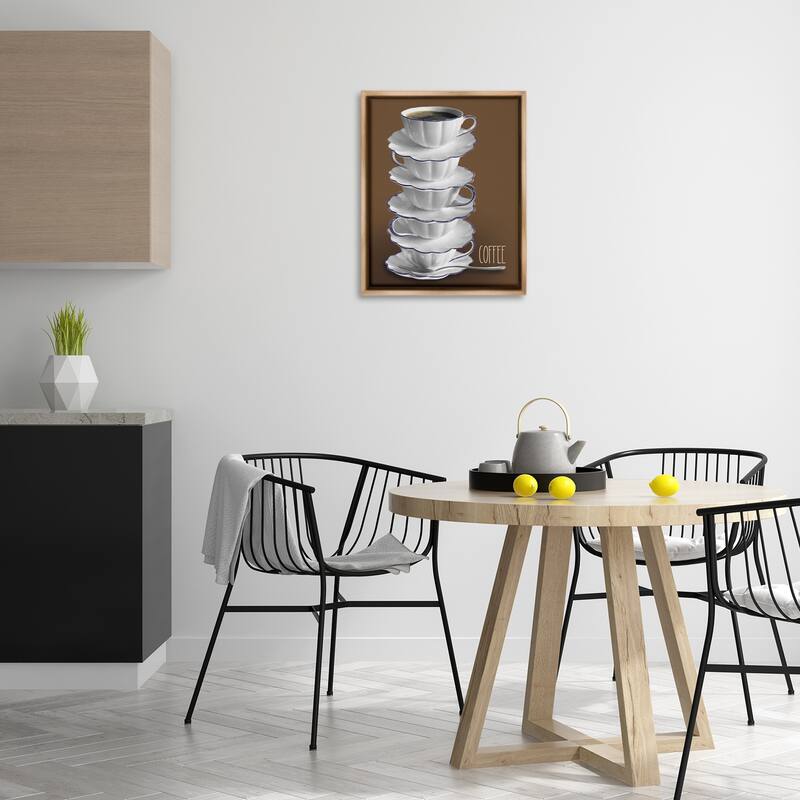 Stupell Stacked Teacups with Coffee Framed Floater Canvas Wall Art Design By Matthew Piotrowicz