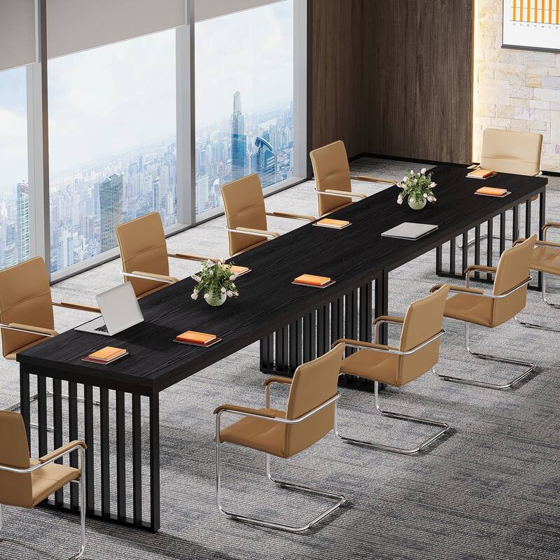 Small Conference Room Table for 4, Industiral Long Meeting Table - 2-pieces