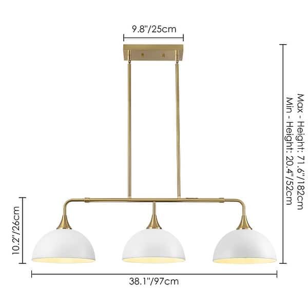 dimension image slide 1 of 2, Potlid 3-Light Industrial Gold Linear Dome Pendant Lights for Kitchen Island/Dining Table