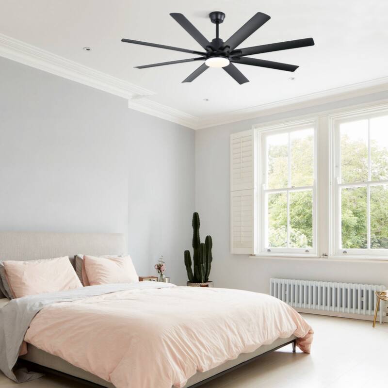66 Inch Modern Ceiling Fan With Dimmable Led Light 8 ABS Blades Remote Control Reversible DC Motor Black For Home Office