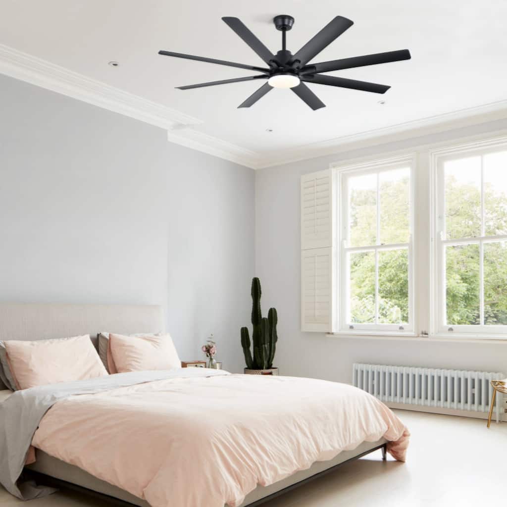 66 Inch Modern Ceiling Fan With Dimmable Led Light 8 ABS Blades Remote Control Reversible DC Motor Black For Home Office