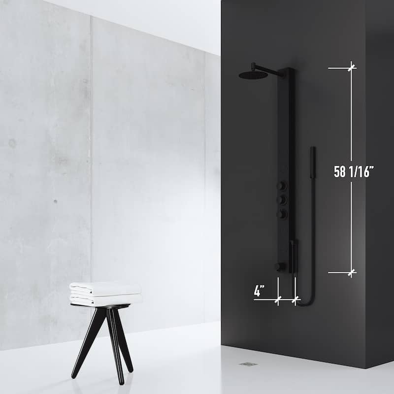 VIGO Bowery 58" H x 4" W 4-Jet Shower Panel with Round Shower Head and Tub Filler