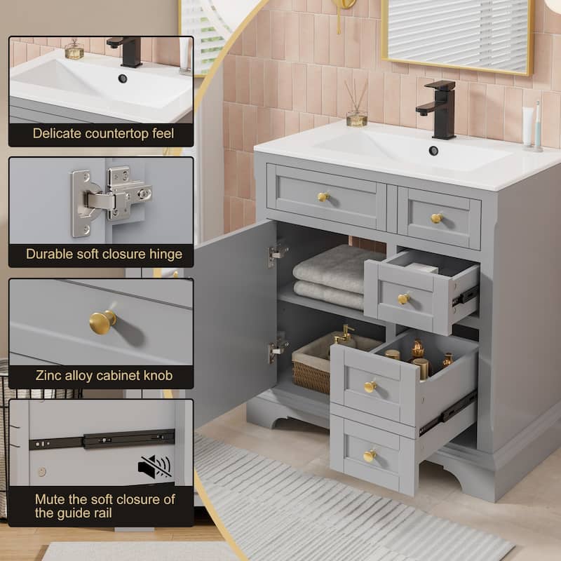 Retro Bathroom Vanity W/ Drop in Sink Combo Cabinet Set