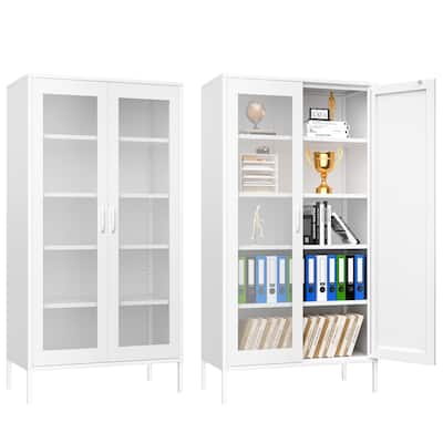 73 Inches High Metal Storage Cabinet With 2 Wire Mesh Doors, Suitable For Homes, Offices And Dining Rooms
