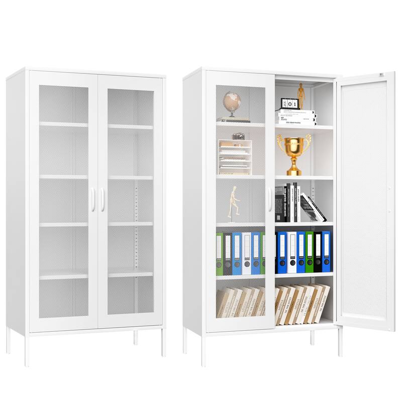 73 inches high metal storage cabinet with 2 wire mesh doors, suitable for homes, offices and dining rooms