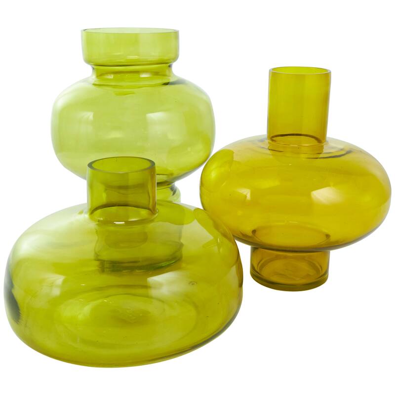 Blue, Green or Orange Glass Round Vase with Varying Shapes and Sizes (Set of 3)