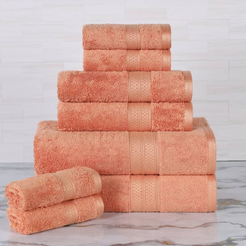 Superior 8 Piece Towel Set (2 Piece Bath Towel and 6 Piece Hand Towel), Rayon From Bamboo and Cotton - Salmon