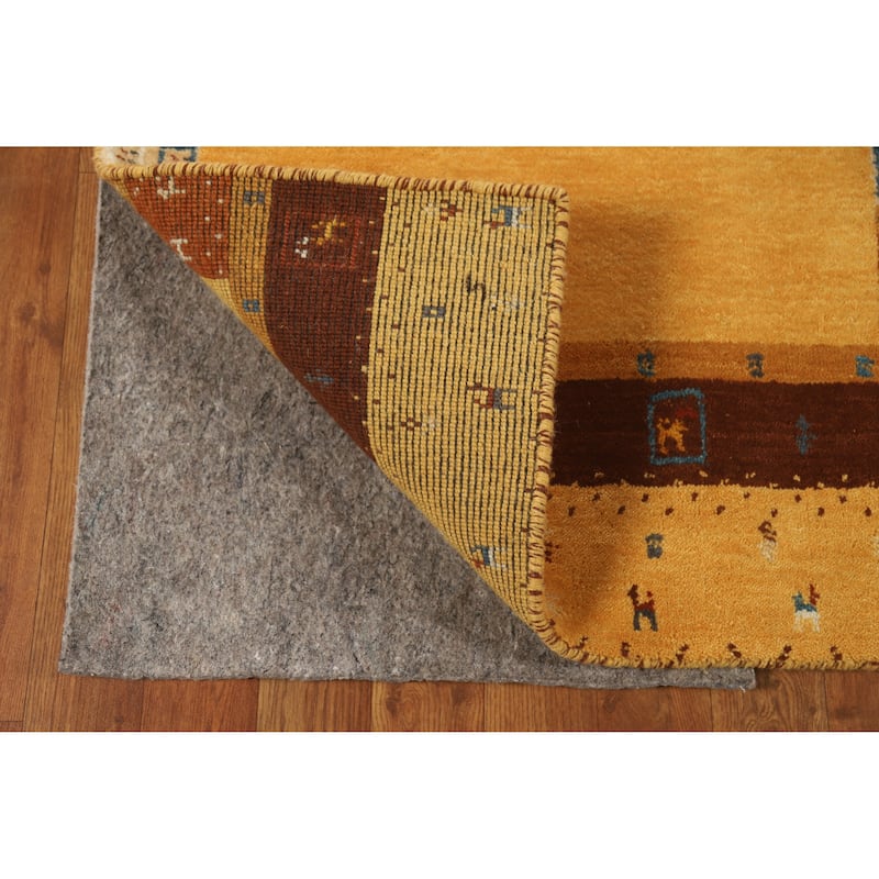 Hand Knotted Oriental 100% Wool Carpet Tribal Tribal Yellow & Gold Gabbeh Area Rug - 4' 4'' X 2' 5''