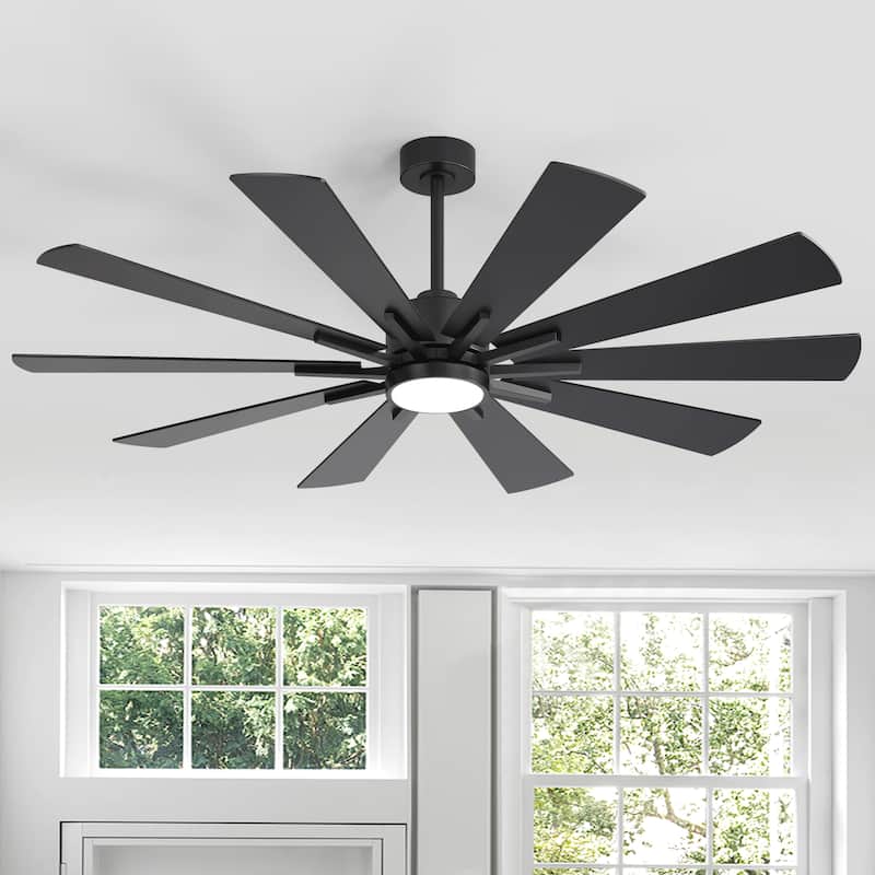 62"/72" Reversible 10-Blade Large LED Ceiling Fan with Light and Remote