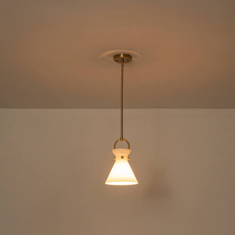 1-Light Modern Transitional Metal & Glass LED Pendant for Bedroom - 13.2" W x 19.3" H