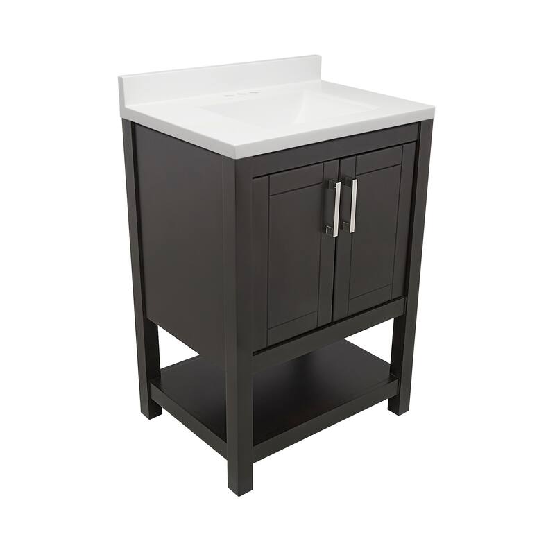 Taos 25" Bathroom Vanity with Cultured Marble Vanity Top Sink in White with White Basin