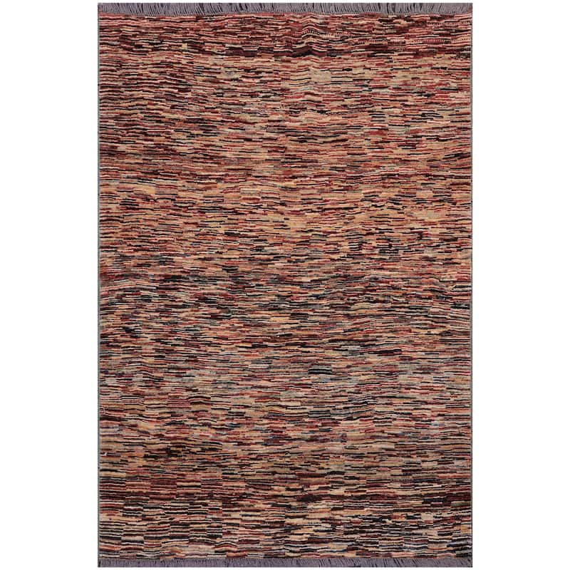 Boho Earthline Gabbeh Hand Knotted Wool Area Rug - 4'3'' x 5'3'' - Beige/Blue/Rust/Gold
