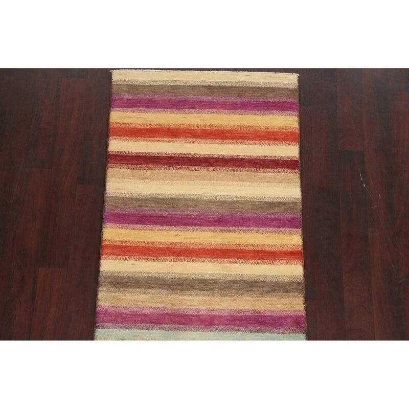Striped Gabbeh Kashkoli Oriental Area Rug Wool Handmade Foyer Carpet - 3'1" x 5'1"